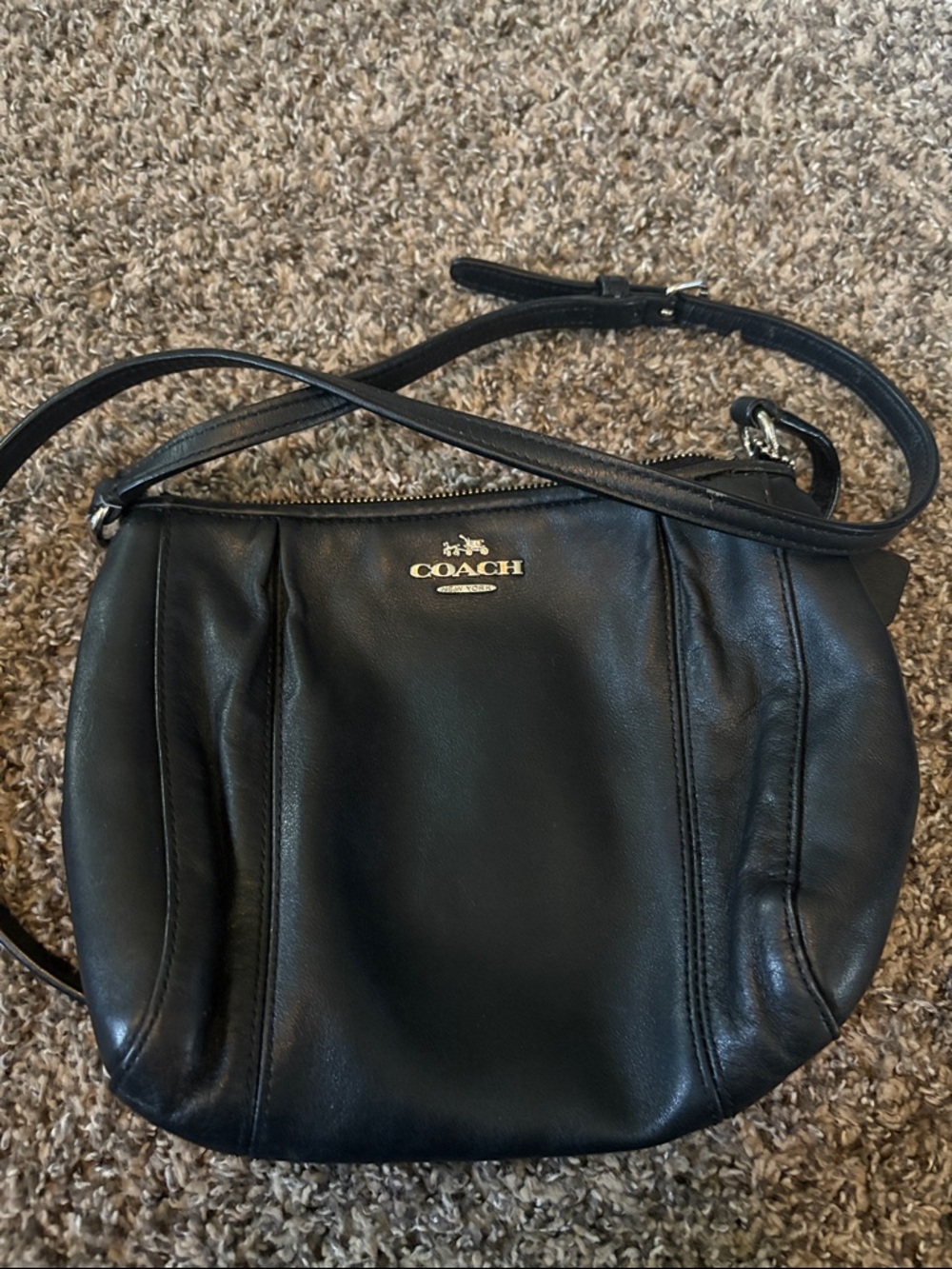 COACH Black Leather Pleated Crossbody Bag with Logo